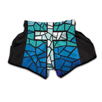 Blue Stained Glass Cross Print Muay Thai Boxing Shorts