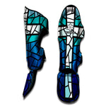 Blue Stained Glass Cross Print Muay Thai Shin Guard