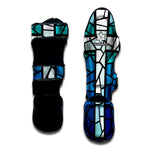 Blue Stained Glass Cross Print Muay Thai Shin Guard