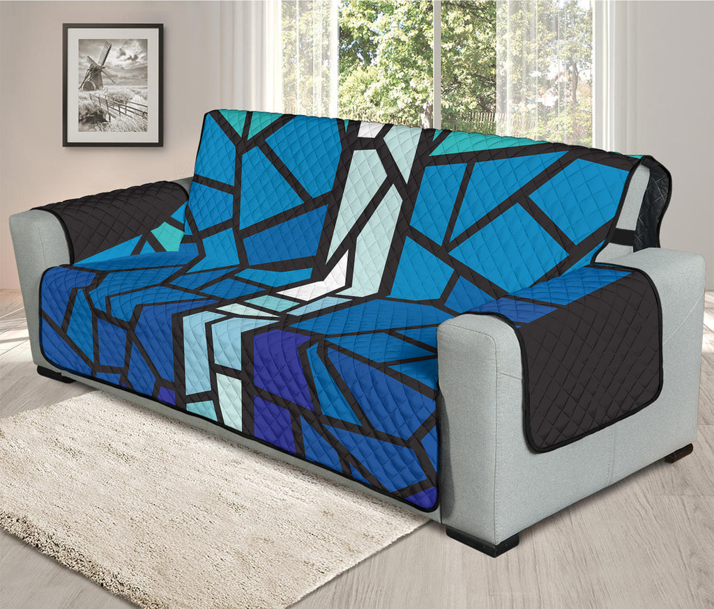 Blue Stained Glass Cross Print Oversized Sofa Protector