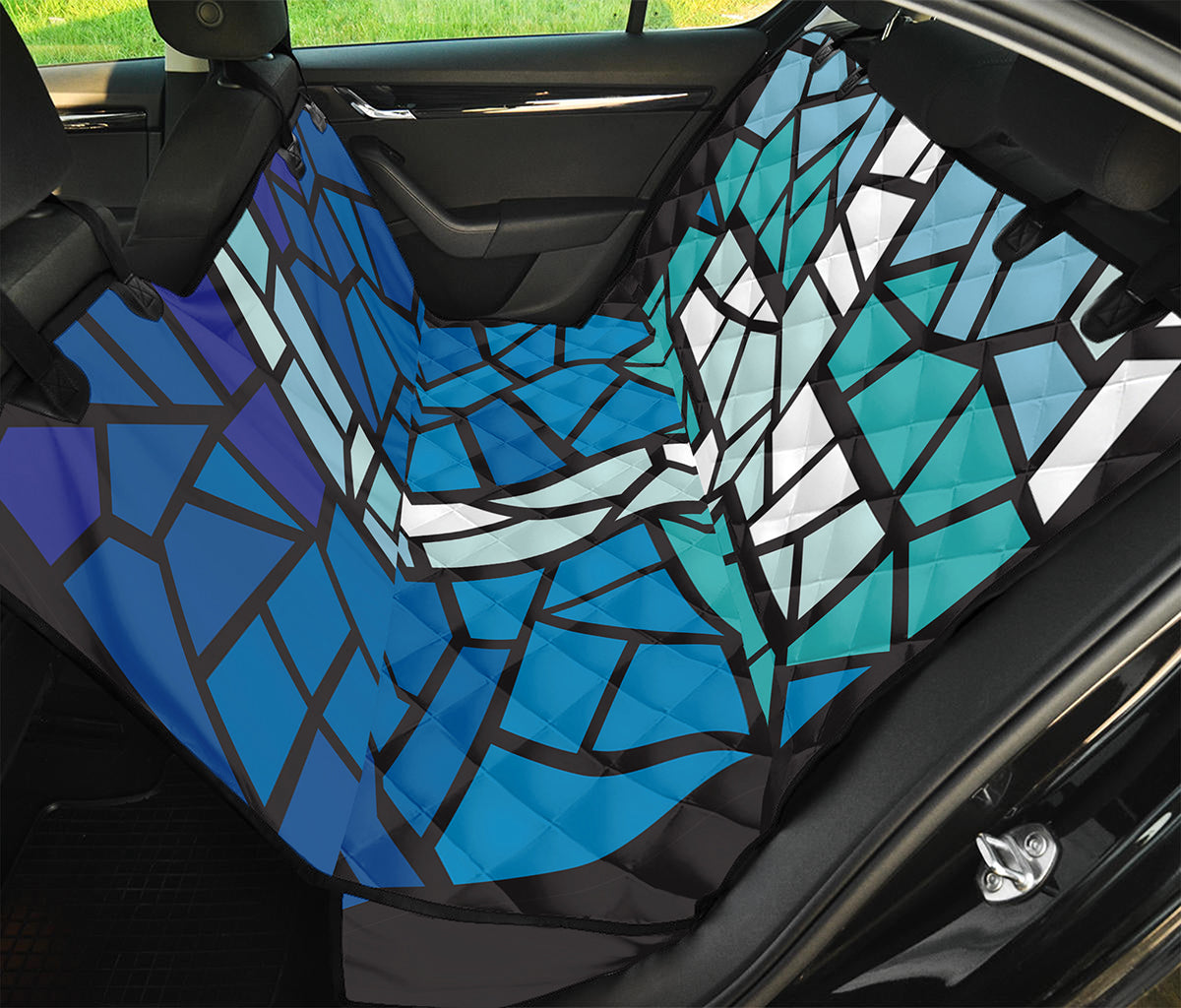 Blue Stained Glass Cross Print Pet Car Back Seat Cover