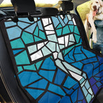 Blue Stained Glass Cross Print Pet Car Back Seat Cover