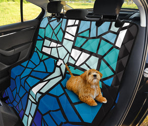 Blue Stained Glass Cross Print Pet Car Back Seat Cover