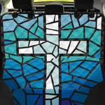 Blue Stained Glass Cross Print Pet Car Back Seat Cover