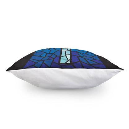 Blue Stained Glass Cross Print Pillow Cover