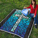 Blue Stained Glass Cross Print Quilt