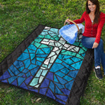 Blue Stained Glass Cross Print Quilt