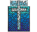 Blue Stained Glass Cross Print Quilt Bed Set
