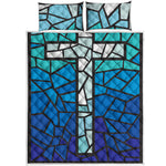 Blue Stained Glass Cross Print Quilt Bed Set