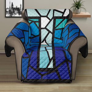 Blue Stained Glass Cross Print Recliner Protector