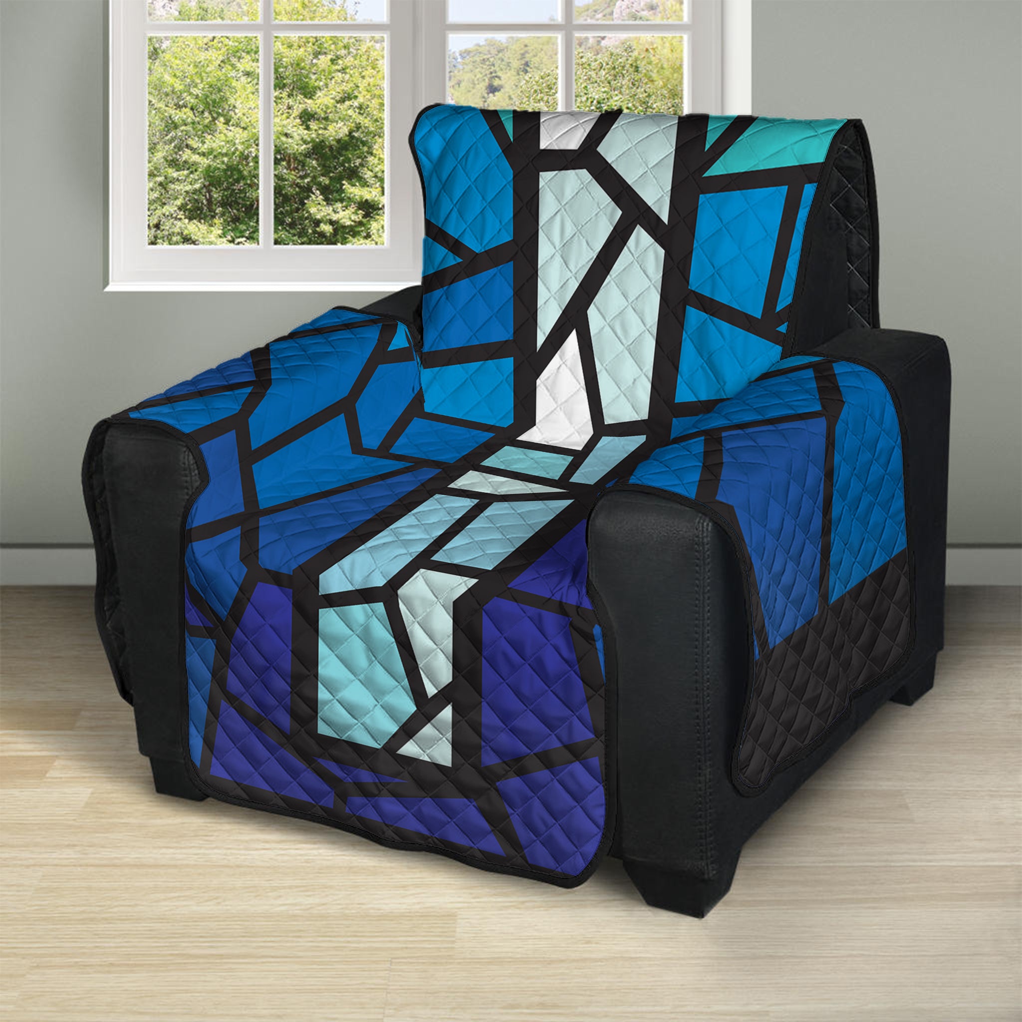 Blue Stained Glass Cross Print Recliner Protector