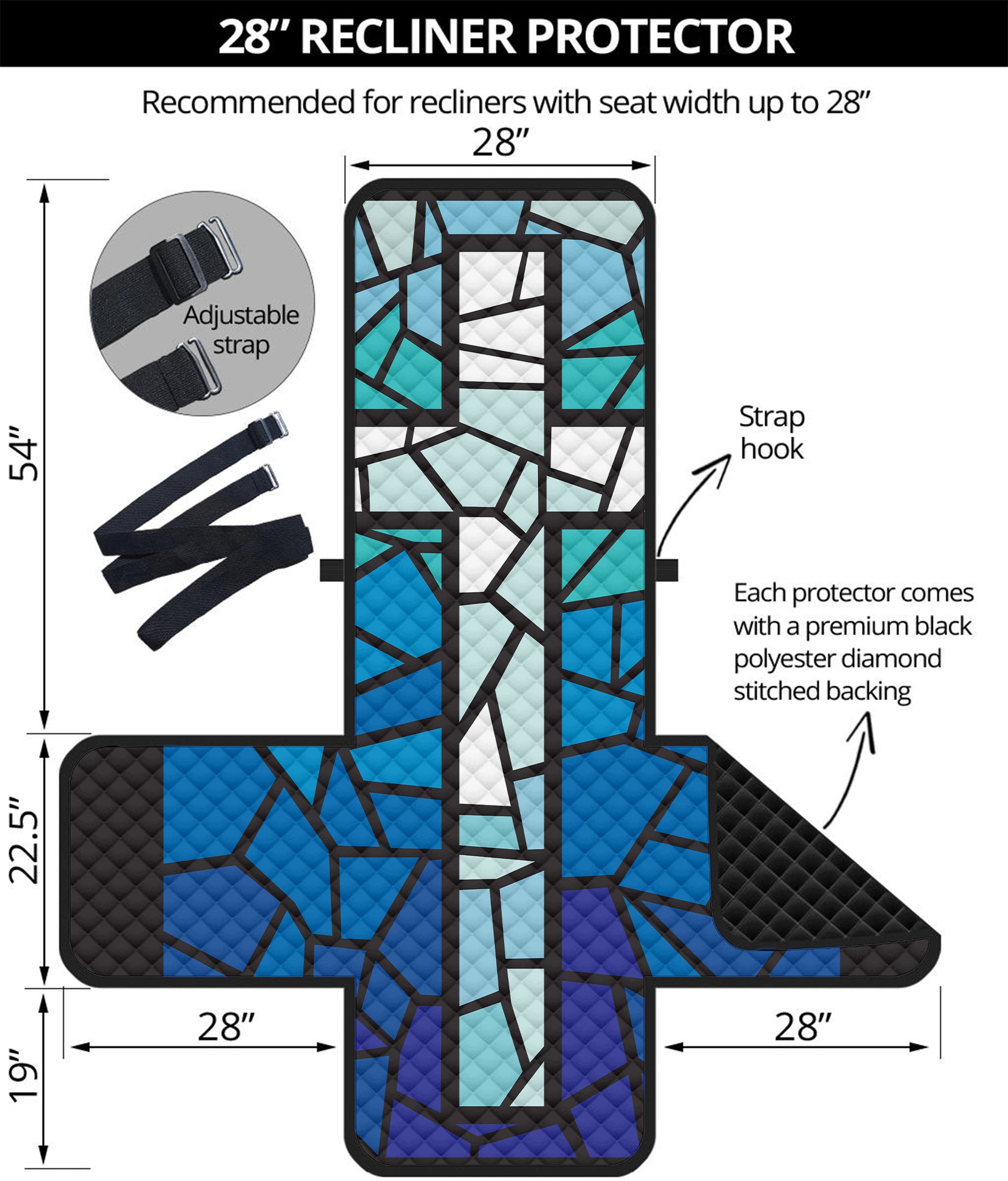 Blue Stained Glass Cross Print Recliner Protector