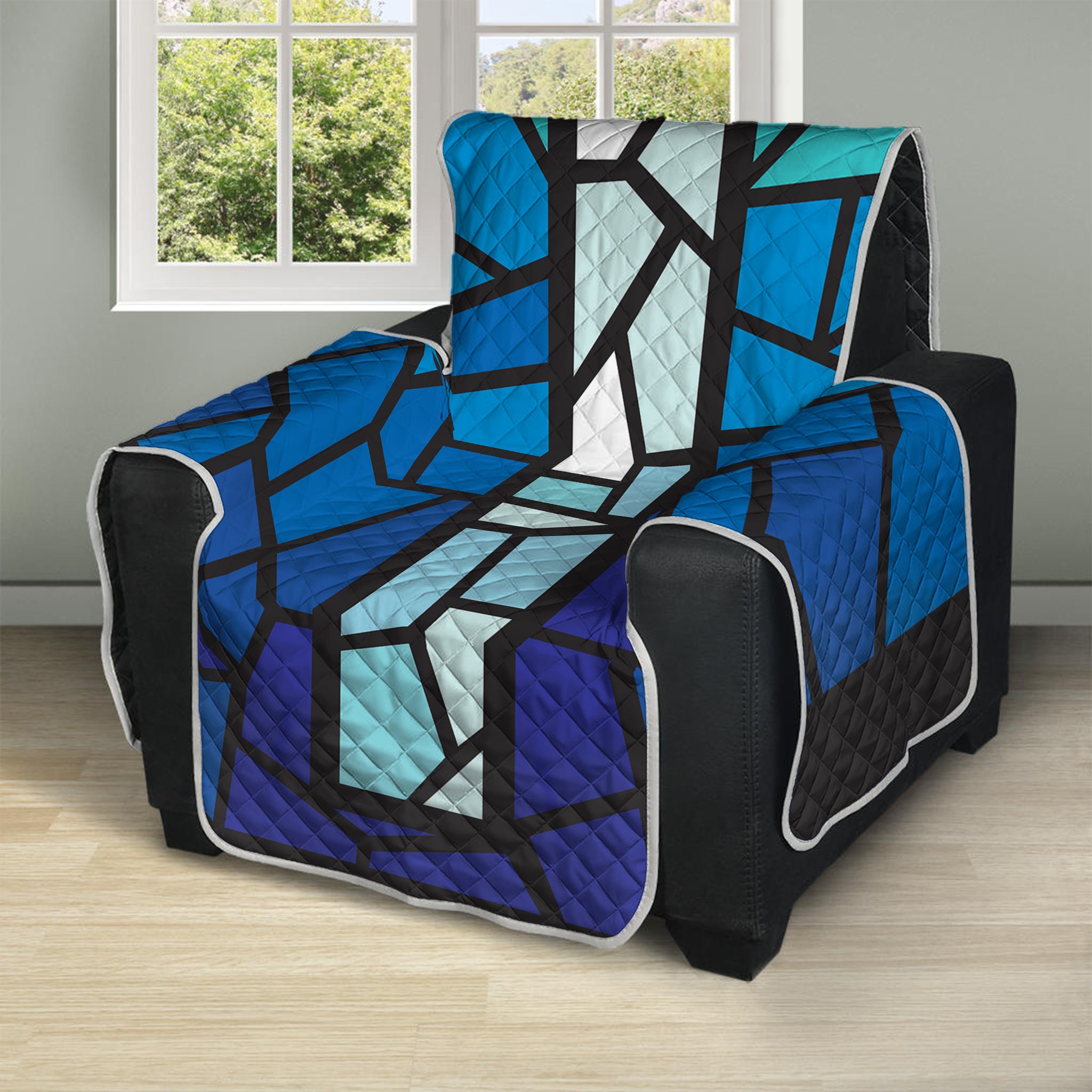 Blue Stained Glass Cross Print Recliner Protector