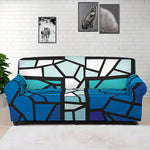 Blue Stained Glass Cross Print Sofa Cover