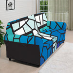 Blue Stained Glass Cross Print Sofa Cover