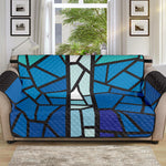 Blue Stained Glass Cross Print Sofa Protector