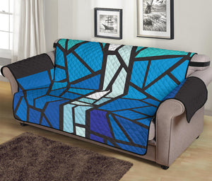 Blue Stained Glass Cross Print Sofa Protector