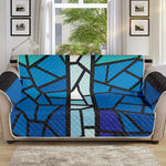 Blue Stained Glass Cross Print Sofa Protector