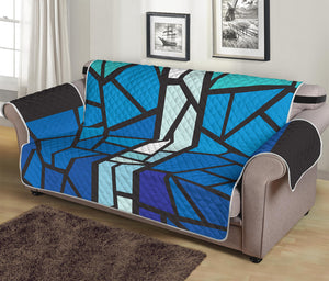 Blue Stained Glass Cross Print Sofa Protector