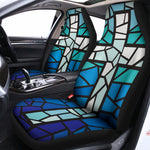 Blue Stained Glass Cross Print Universal Fit Car Seat Covers