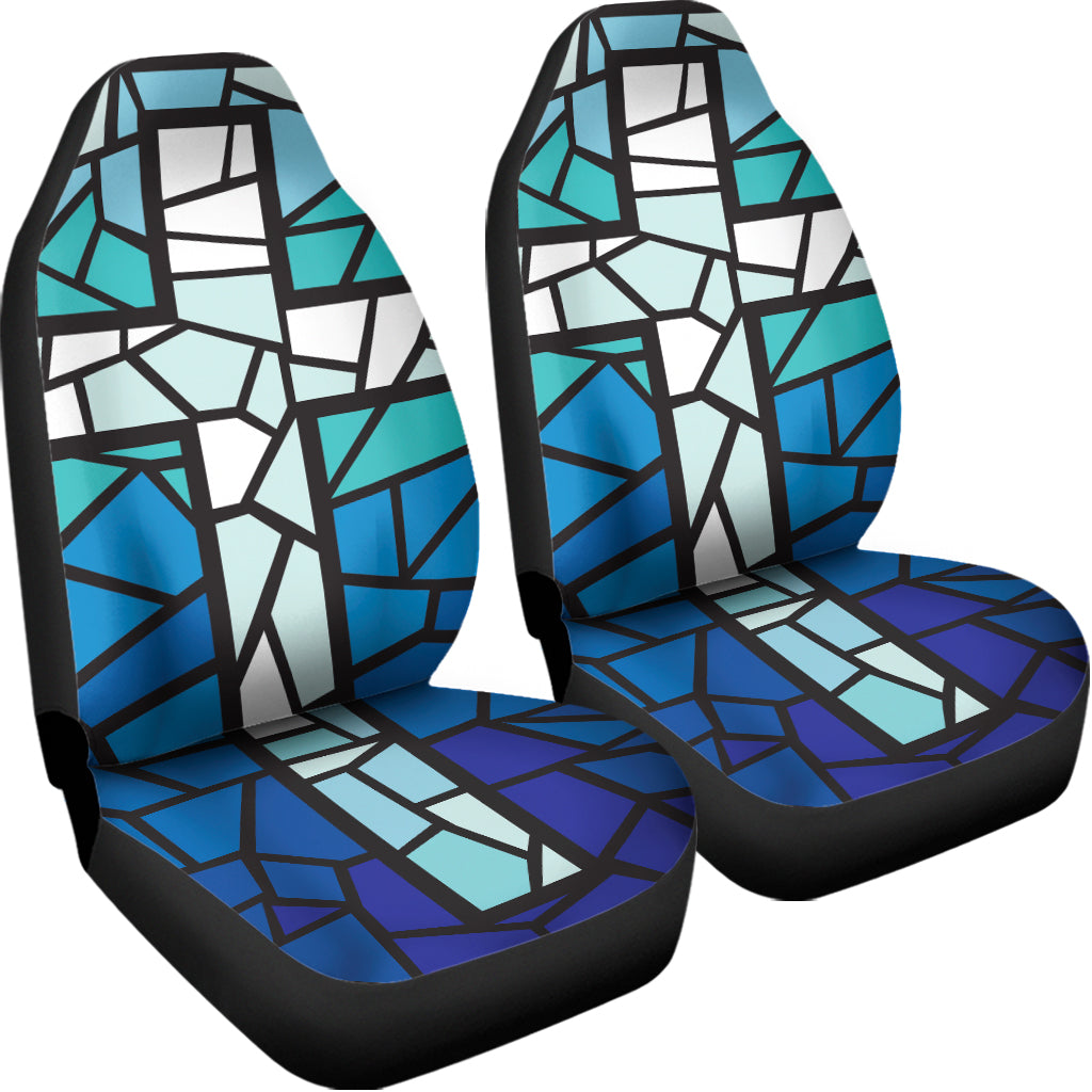 Blue Stained Glass Cross Print Universal Fit Car Seat Covers