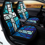 Blue Stained Glass Cross Print Universal Fit Car Seat Covers