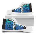 Blue Stained Glass Cross Print White High Top Sneakers
