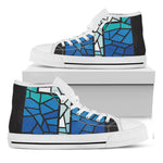 Blue Stained Glass Cross Print White High Top Shoes