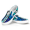 Blue Stained Glass Cross Print White Slip On Shoes