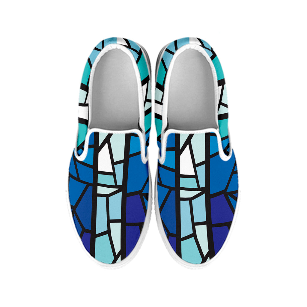 Blue Stained Glass Cross Print White Slip On Shoes