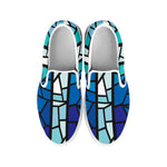 Blue Stained Glass Cross Print White Slip On Shoes