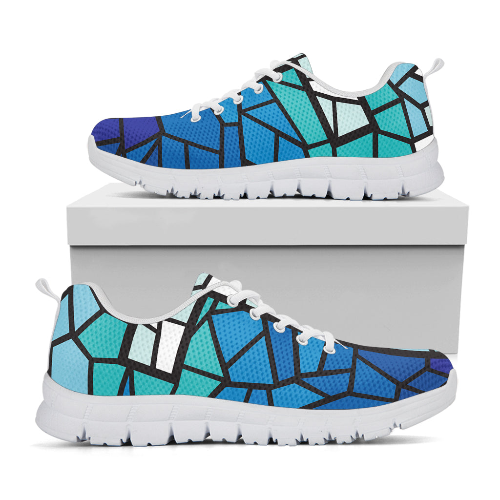 Blue Stained Glass Cross Print White Sneakers