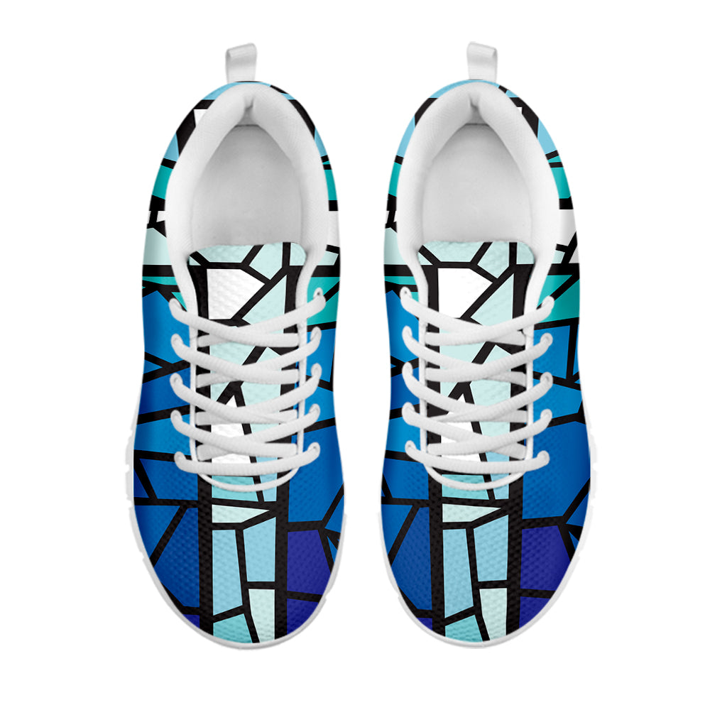 Blue Stained Glass Cross Print White Sneakers