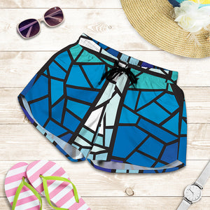 Blue Stained Glass Cross Print Women's Shorts