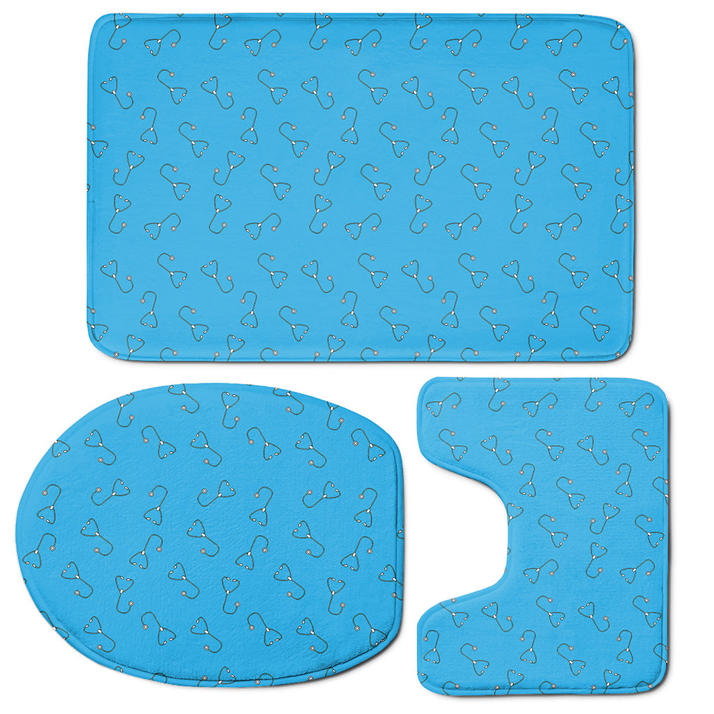 Blue Stethoscope Pattern Print 3 Piece Bath Mat Set