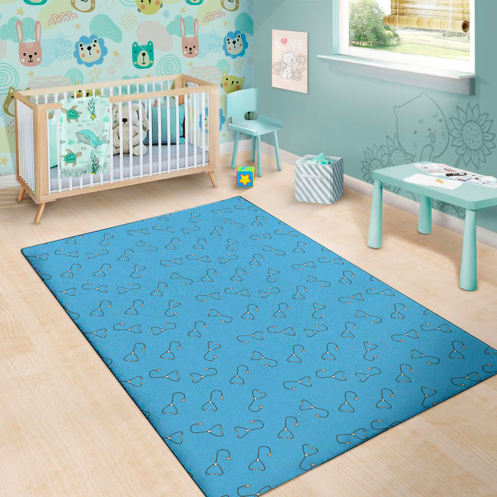 Blue Stethoscope Pattern Print Area Rug