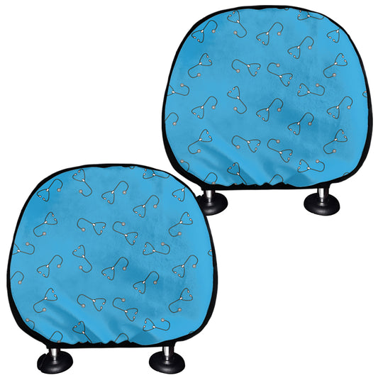 Blue Stethoscope Pattern Print Car Headrest Covers