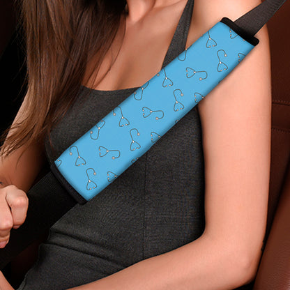 Blue Stethoscope Pattern Print Car Seat Belt Covers
