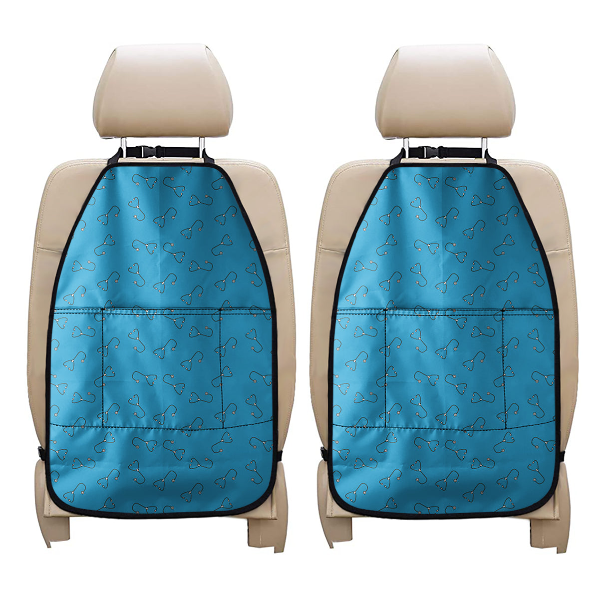 Blue Stethoscope Pattern Print Car Seat Organizers