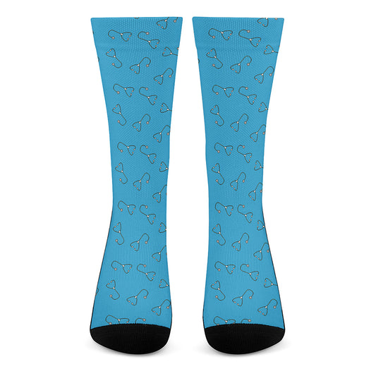 Blue Stethoscope Pattern Print Crew Socks
