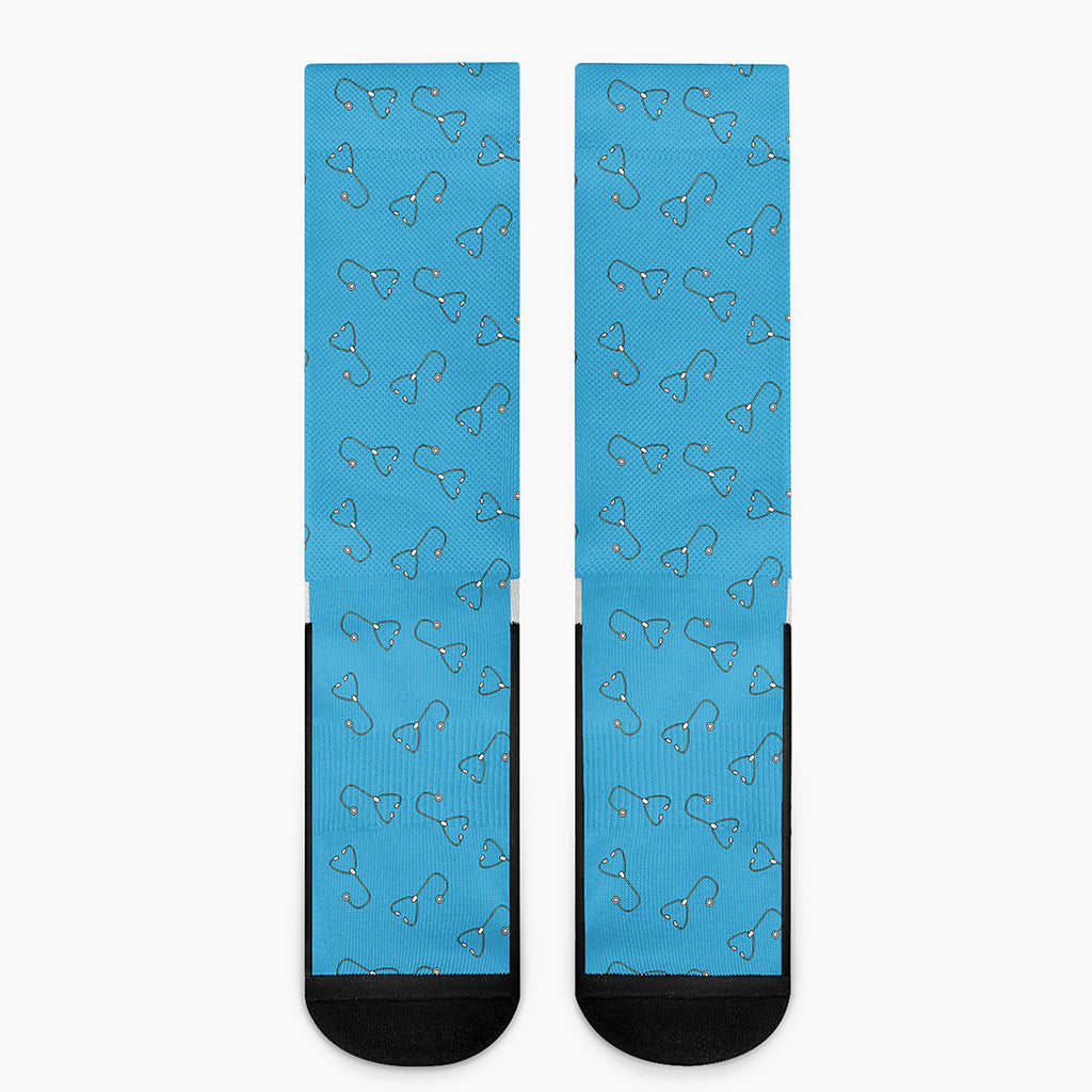 Blue Stethoscope Pattern Print Crew Socks