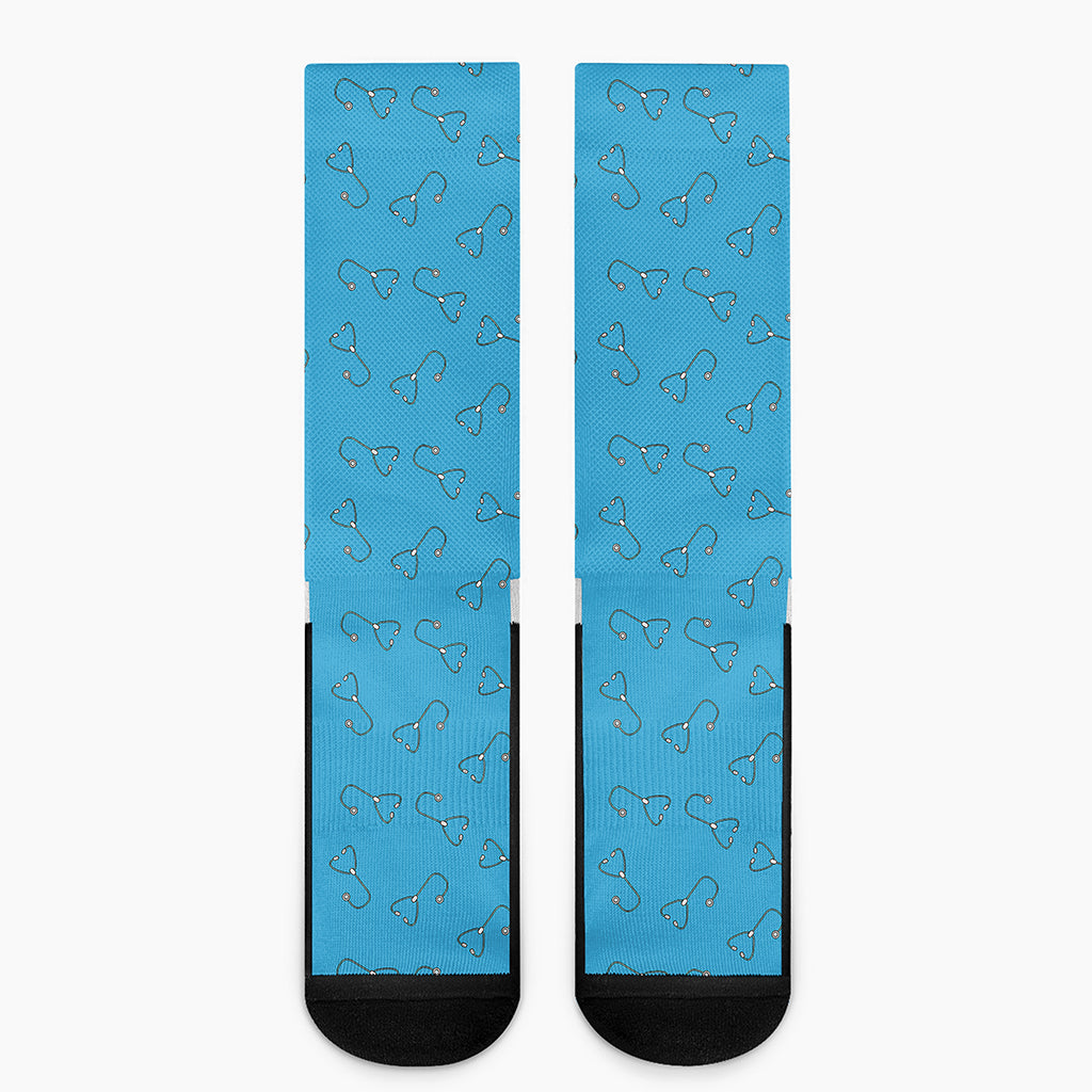 Blue Stethoscope Pattern Print Crew Socks