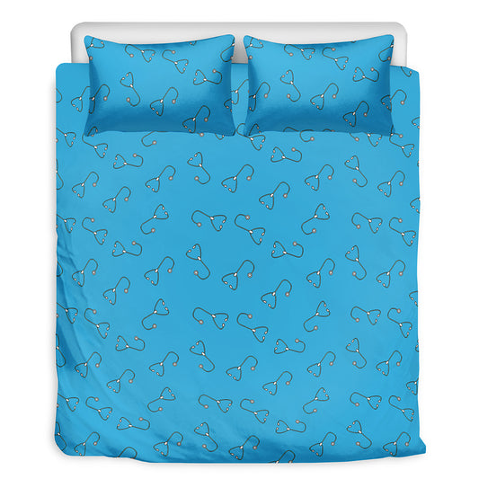 Blue Stethoscope Pattern Print Duvet Cover Bedding Set