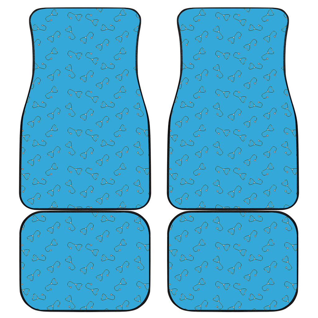 Blue Stethoscope Pattern Print Front and Back Car Floor Mats