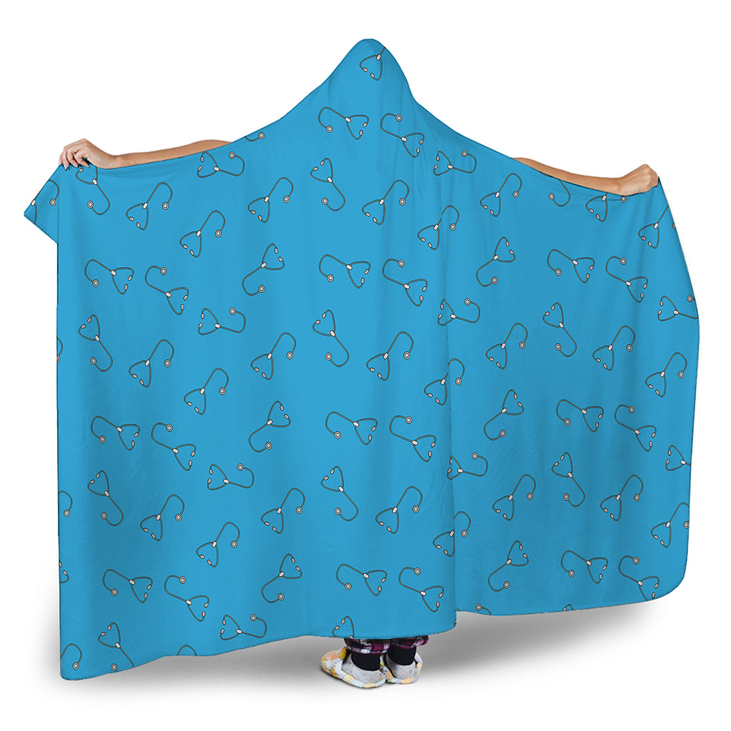 Blue Stethoscope Pattern Print Hooded Blanket