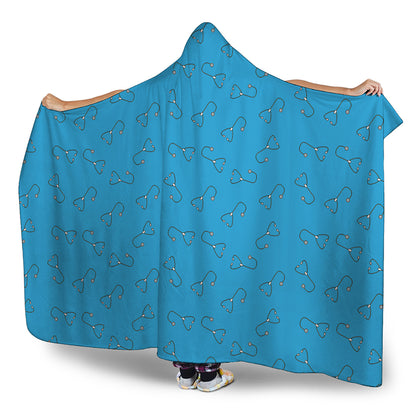 Blue Stethoscope Pattern Print Hooded Blanket