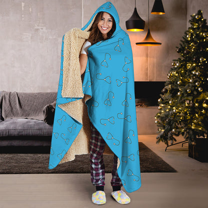 Blue Stethoscope Pattern Print Hooded Blanket