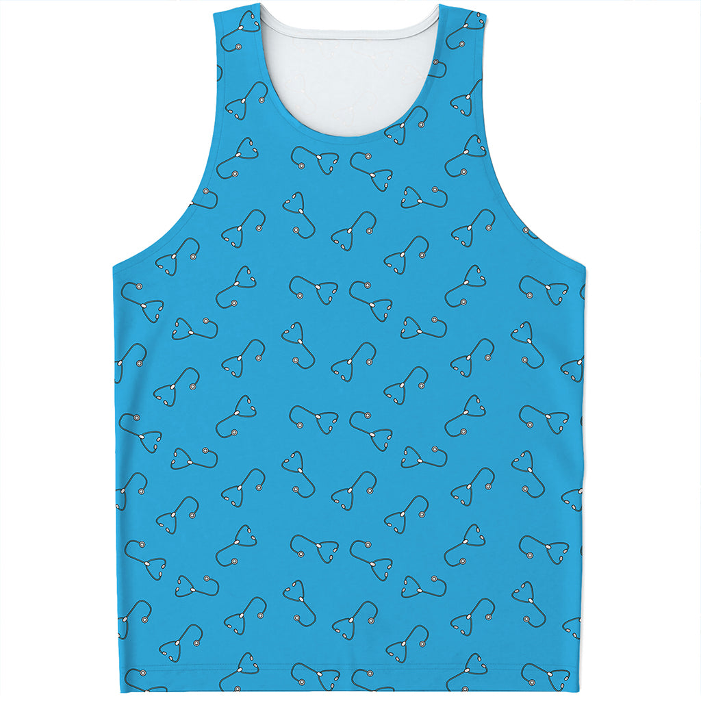 Blue Stethoscope Pattern Print Men's Tank Top