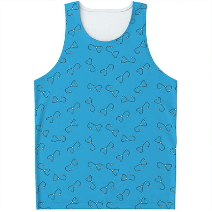 Blue Stethoscope Pattern Print Men's Tank Top