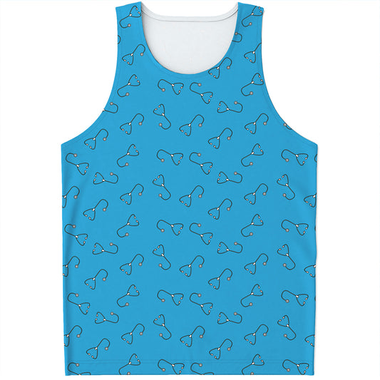 Blue Stethoscope Pattern Print Men's Tank Top